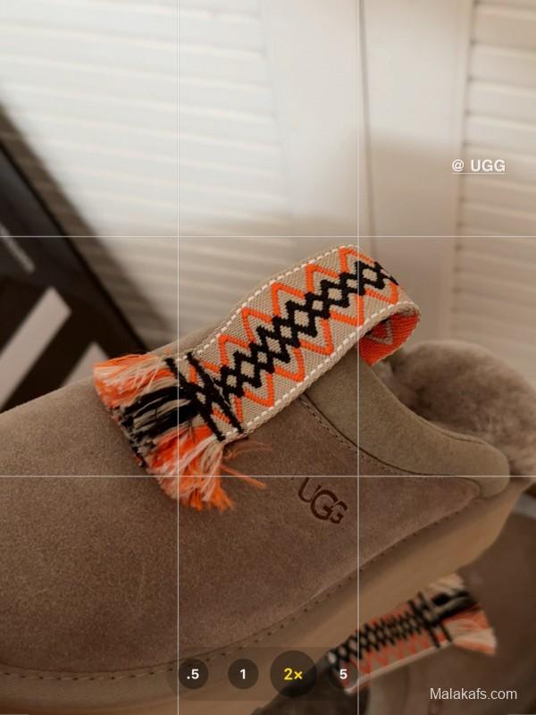 2024 UGG Grey Suede Slippers Woven Tassel MJ00230