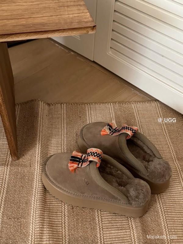 2024 UGG Grey Suede Slippers Woven Tassel MJ00230
