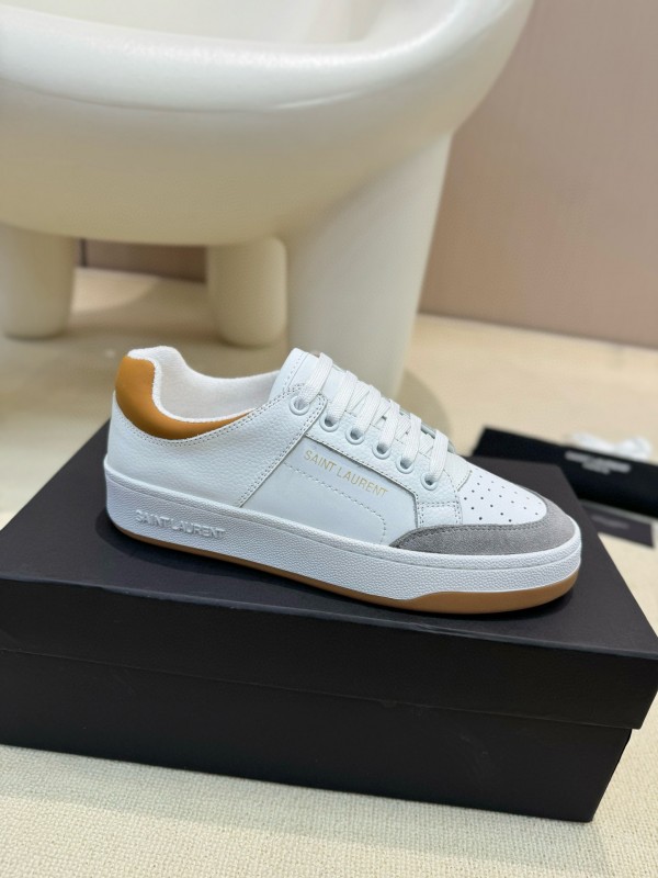 2024 Unisex Yves Saint Laurent White Grey Brown Leather Suede Sneakers