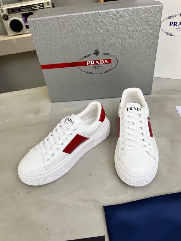 2024 Women Prada White Red Leather Sneakers MJ00310