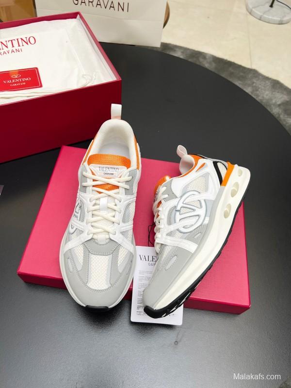 2025 Unisex Valentino White Orange Grey Mesh Fabric Sneakers Vlogo Welding LY00410