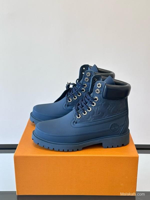 2024 Men Louis Vuitton Blue Leather Ankle Boots MJ00390
