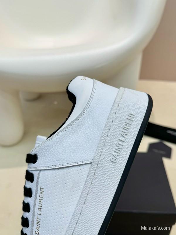 2024 Unisex Yves Saint Laurent White Black Leather Casual Shoes SL61 MJ00350