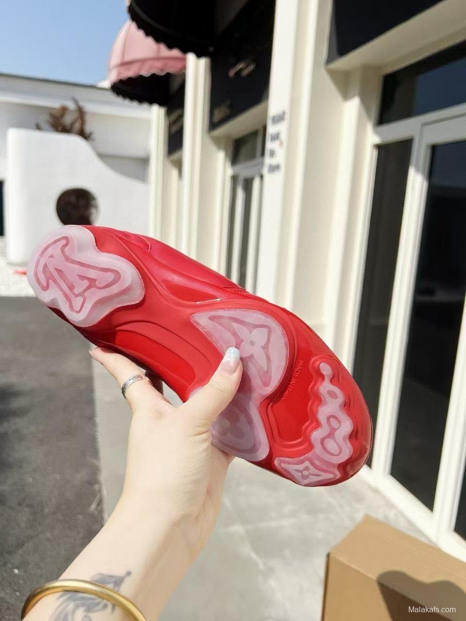 2025 Unisex Louis Vuitton Red Leather Sneakers MJ00380