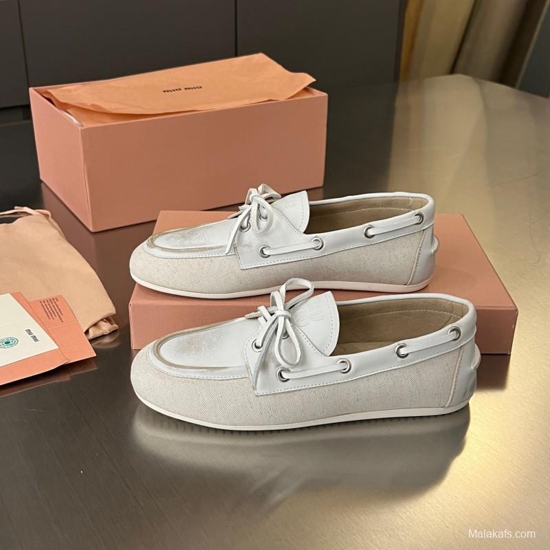 2025 Women Miu Miu White Leather Loafers LY00230