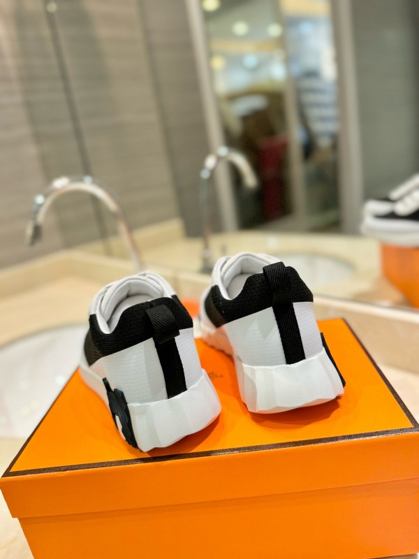 2024 Unisex Hermès Black White Imported Silk Calf Suede Sneakers MJ00320
