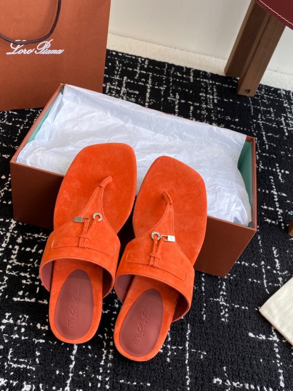 2025 Women Le Parmentier Orange Suede Slippers KFY00280