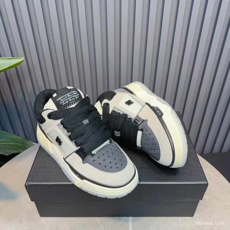 2024 Unisex Amiri Black White Grey Leather Mesh Sneakers MJ00360