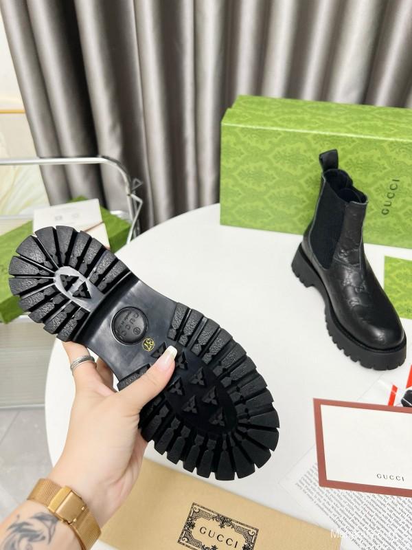 2024 Women Gucci Black Leather Ankle Boots MJ00340