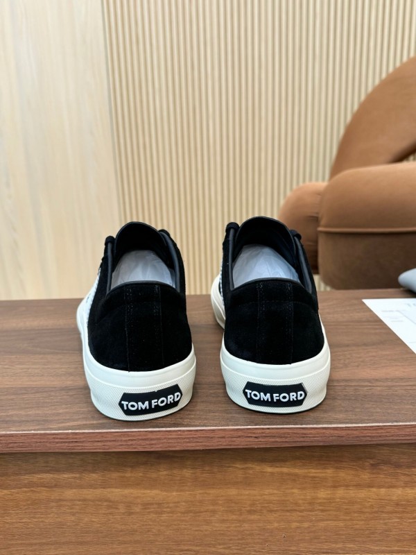2025 Unisex TOM FORD Black White Suede Leather Sneakers