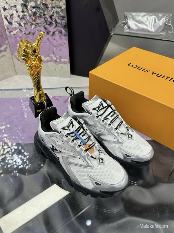 2025 Men Louis Vuitton White Black Mesh Leather Sneakers LY00320