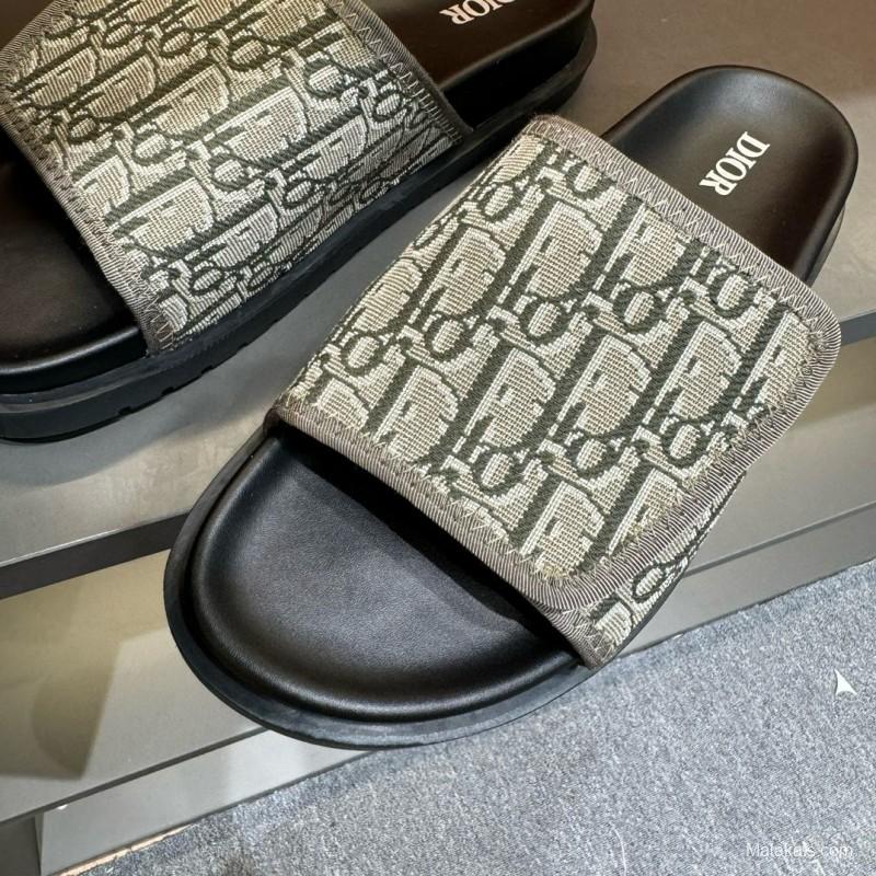 2024 Dior beige black fabric slippers MJ00180