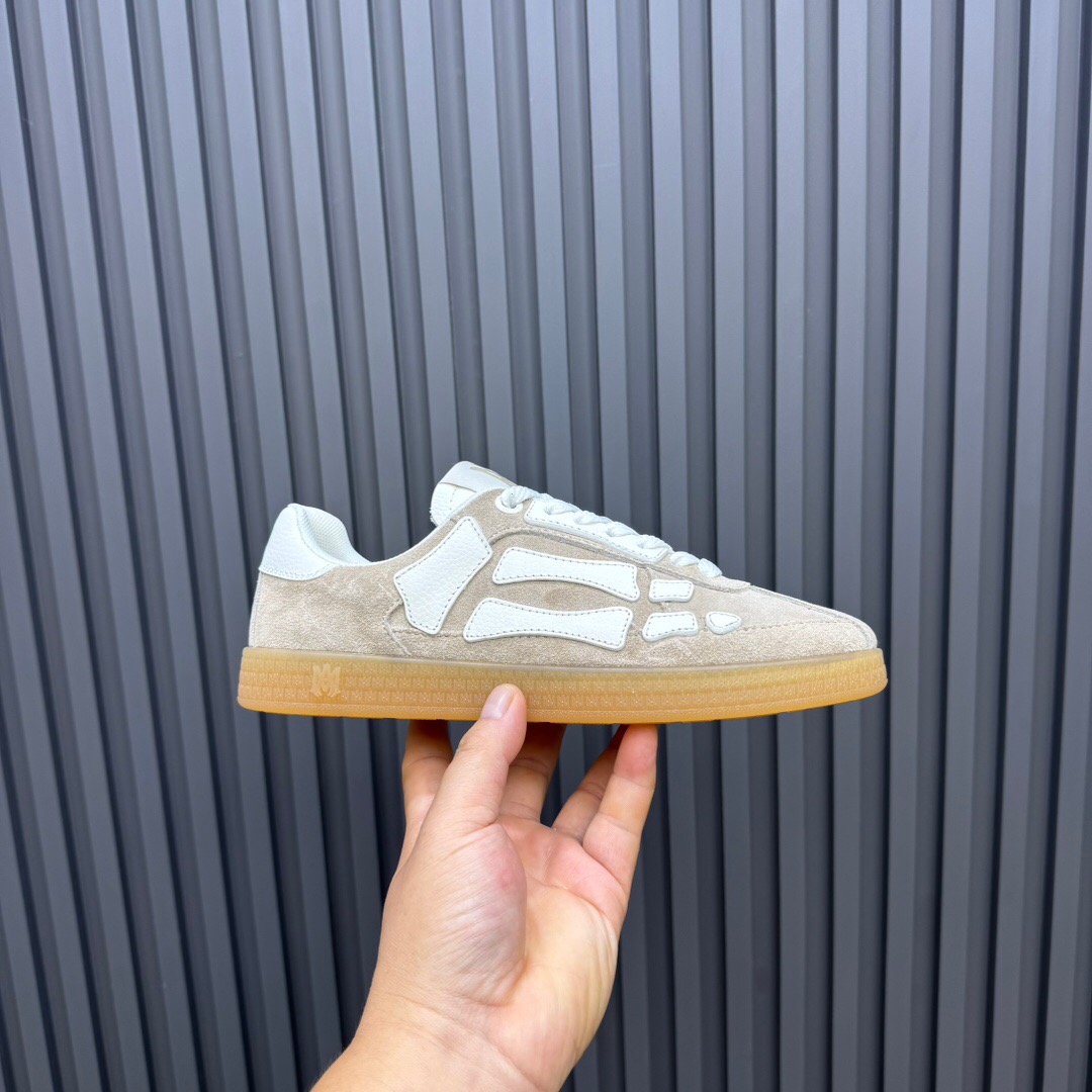 2025 Unisex Amiri Bone White Beige Leather Suede Sneakers LY00280