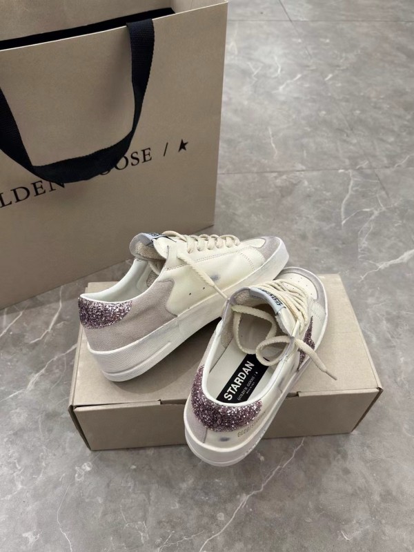 2024 Unisex GGDB White Pink Glitter Leather Suede Low Top Sneakers