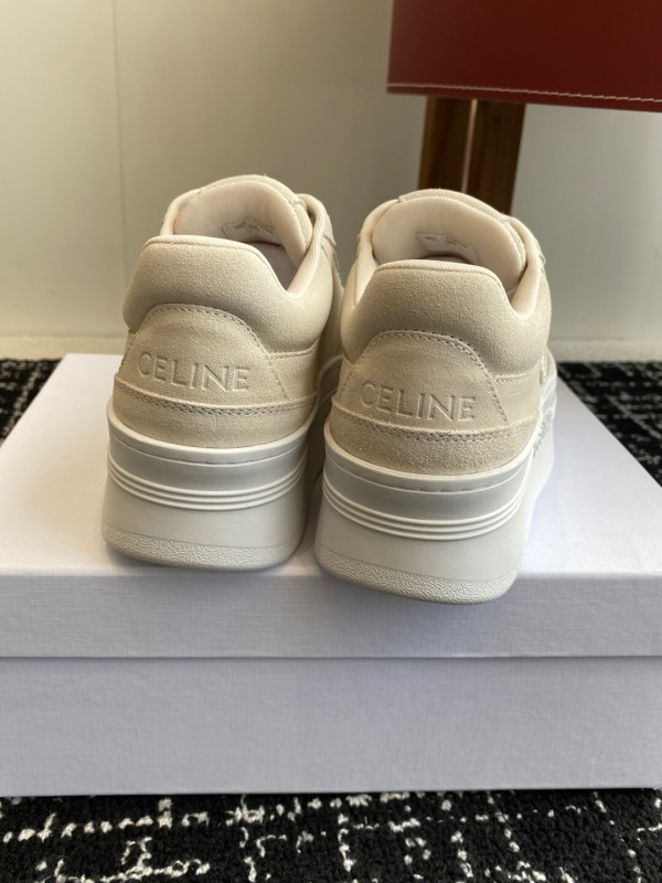 2025 Women Celine Beige Suede Platform Sneakers KFY00320