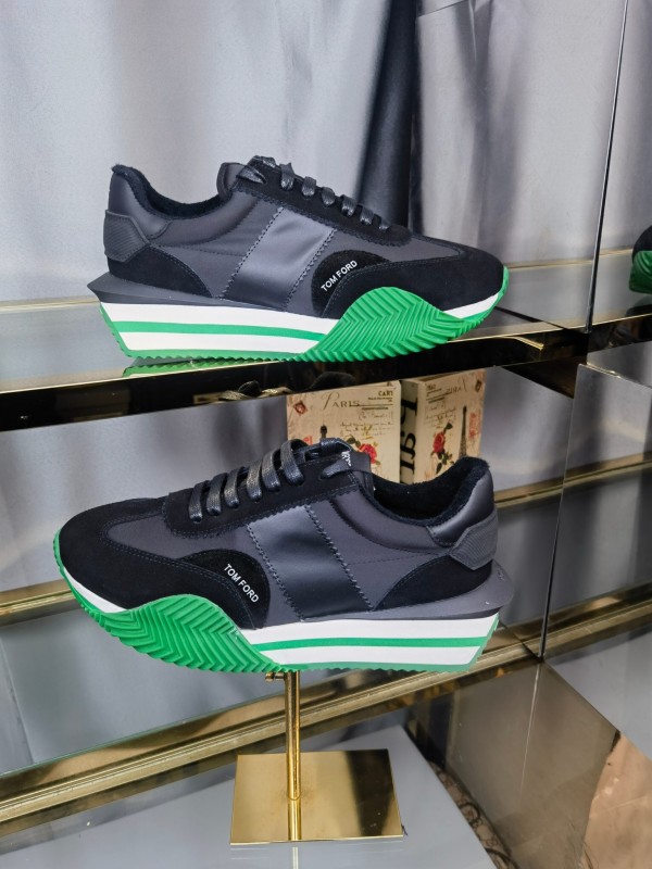2025 Unisex TOM FORD Black Green Leather Suede Sneakers LY00360(F)/LY00370(M)