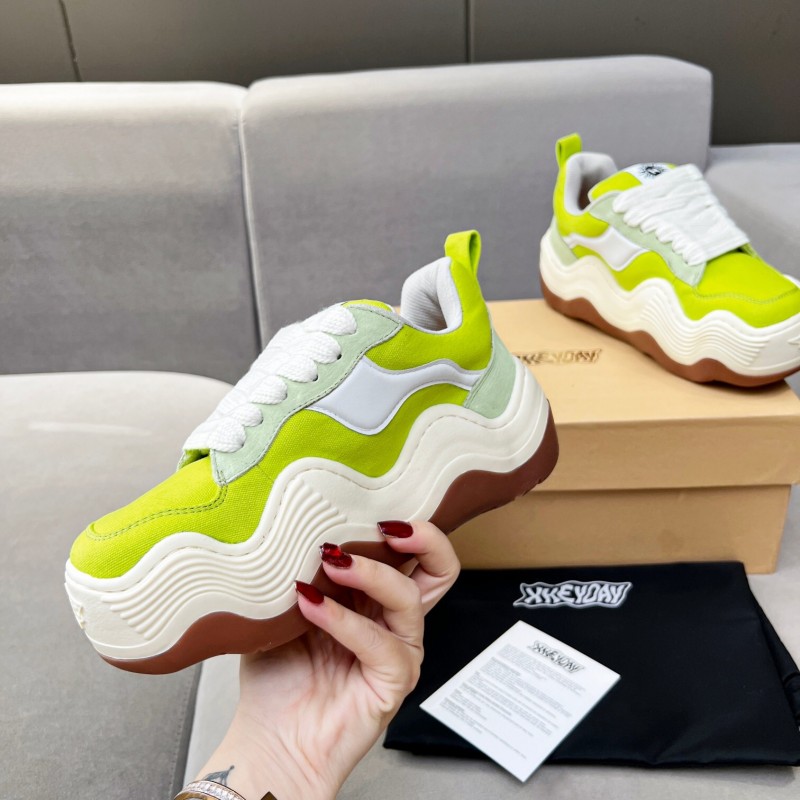 2025 Women HEYDAY Yellow White Green Canvas Leather Wave Bread Sneakers KFY00260