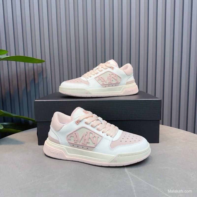 2025 Unisex Amiri White Pink Leather Sneakers MJ00360