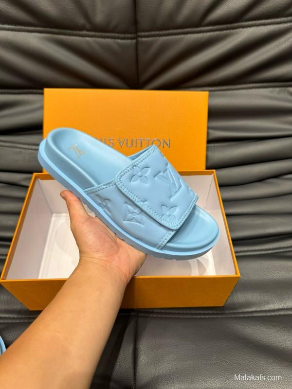 2024 Slippers Louis Vuitton light blue synthetic leather Slippers MJ00200