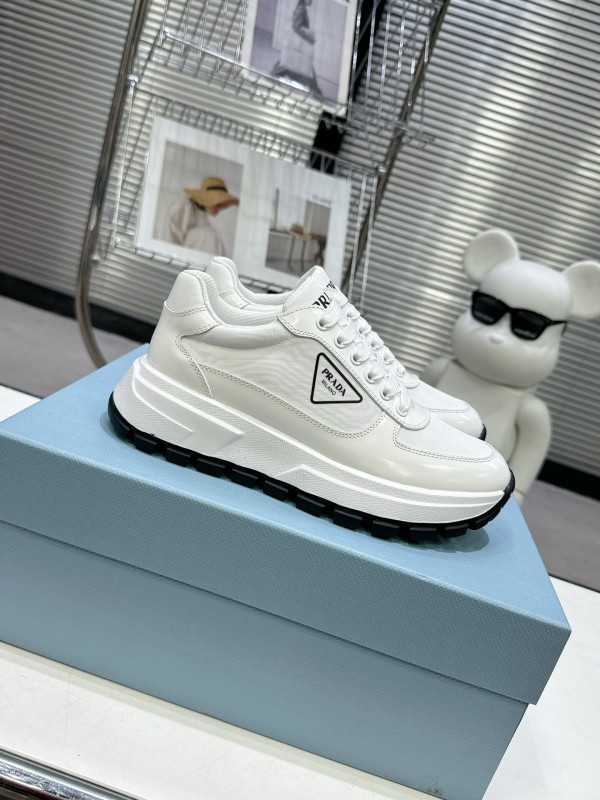2025 Women Prada White Leather Sneakers