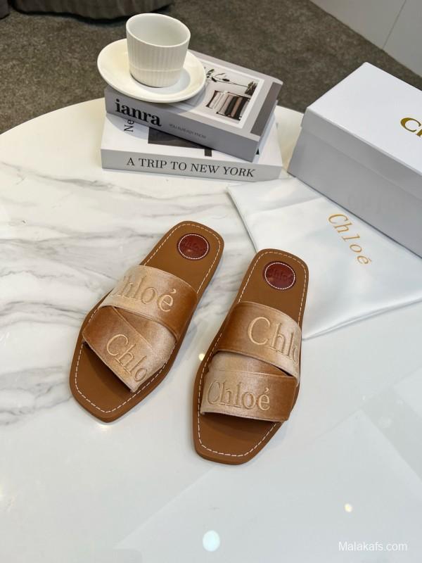 2025 Women Chloé Brown Leather Slippers LY00200