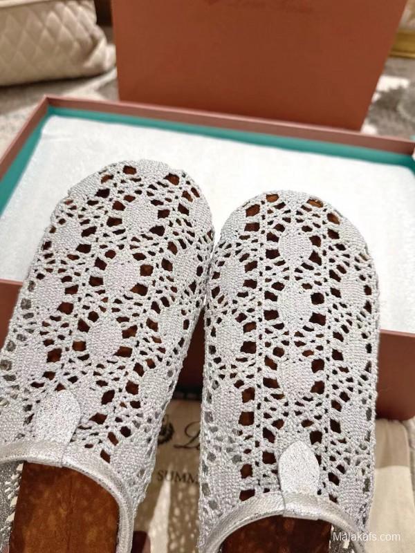 2025 Women LP White Knitted Ballet Shoes LY00250