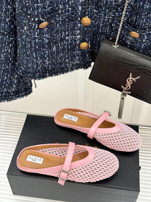 2025 Slippers AlAIA Pink Mesh Leather Mule