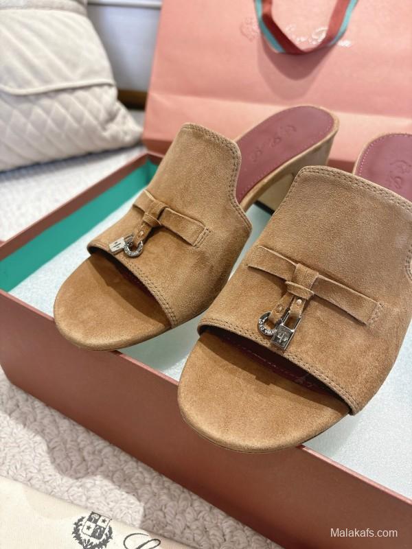 2025 Women LP Beige Suede Mule Sandals