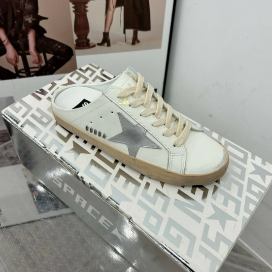 2025 GGDB White Grey Leather Slip-On Sneakers