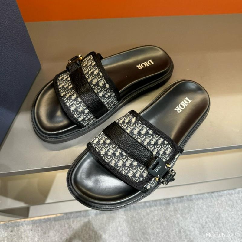 2024 Slippers Dior Black Canvas Leather Slippers MJ00190