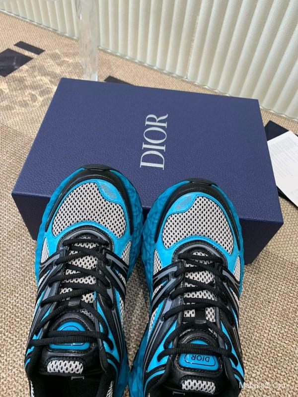 2024 Unisex Dior Blue Black Leather Mesh Sneakers