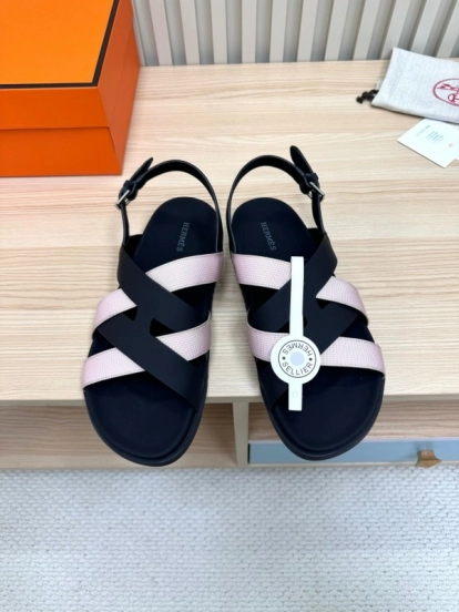 2025 Women Hermès Black Pink Leather Sandals LY00270