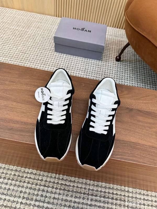 2025 Unisex HOGAN Black White Suede Leather Sneakers