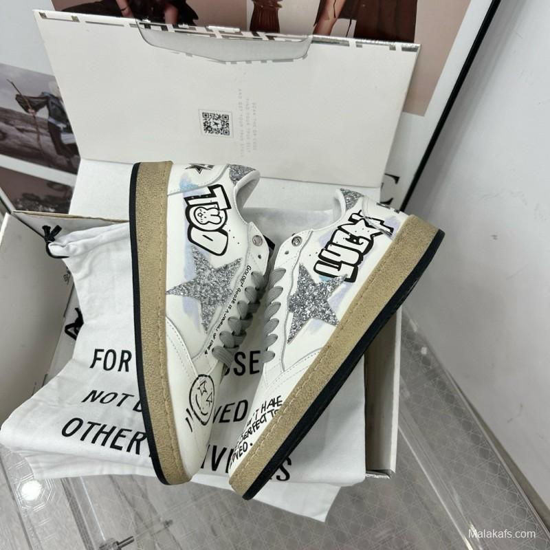 2024 Unisex GGDB White Black Glitter Leather Low-top Sneakers MJ00260