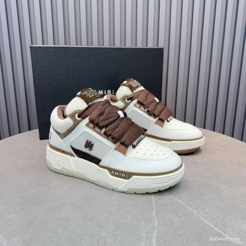 2024 Unisex Amiri Ivory Brown Leather Sneakers MJ00360