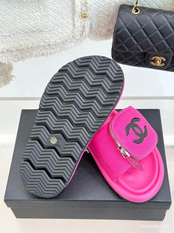 2025 Slippers Chanel Pink Fabric Slippers