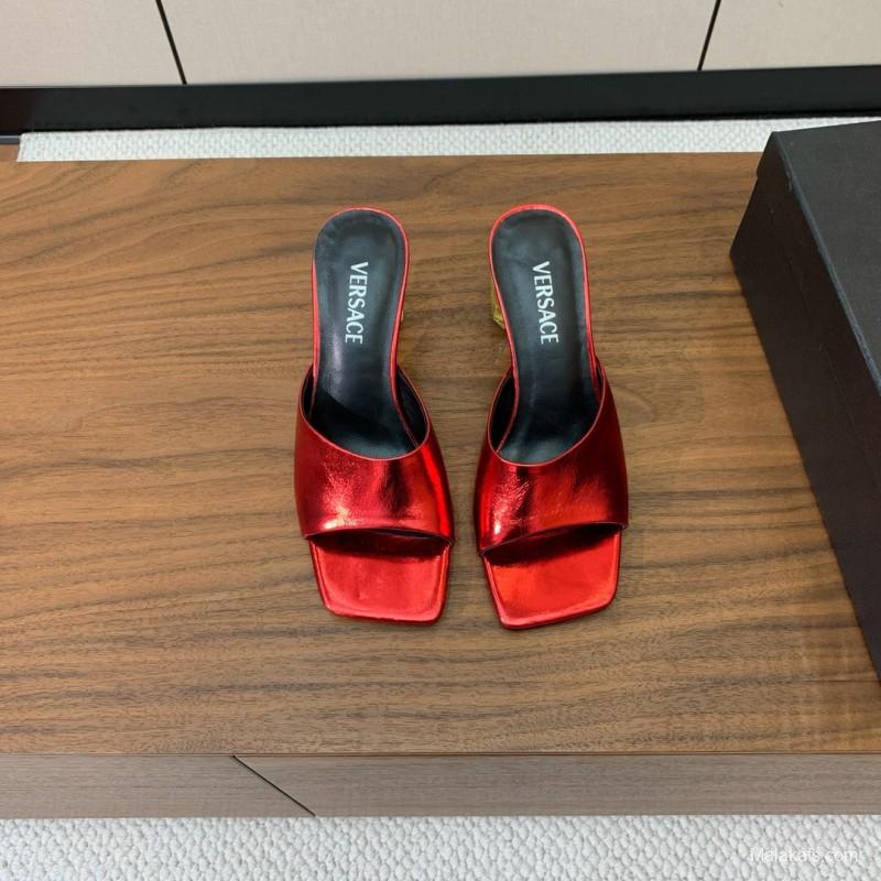 2025 VERSACE Red Leather Slippers
