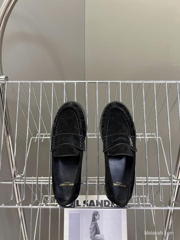 2025 Women Yves Saint Laurent Black Suede Loafers