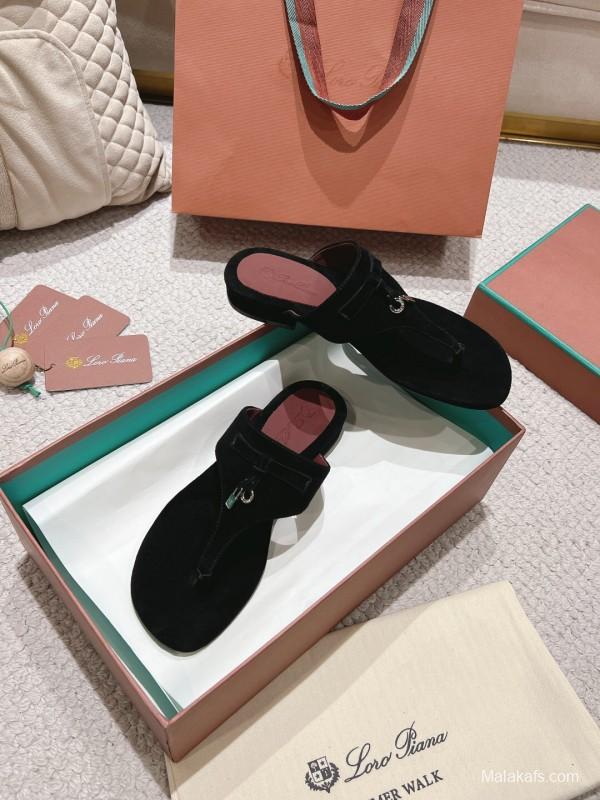 2025 Women LP Black Suede Slippers LY00250