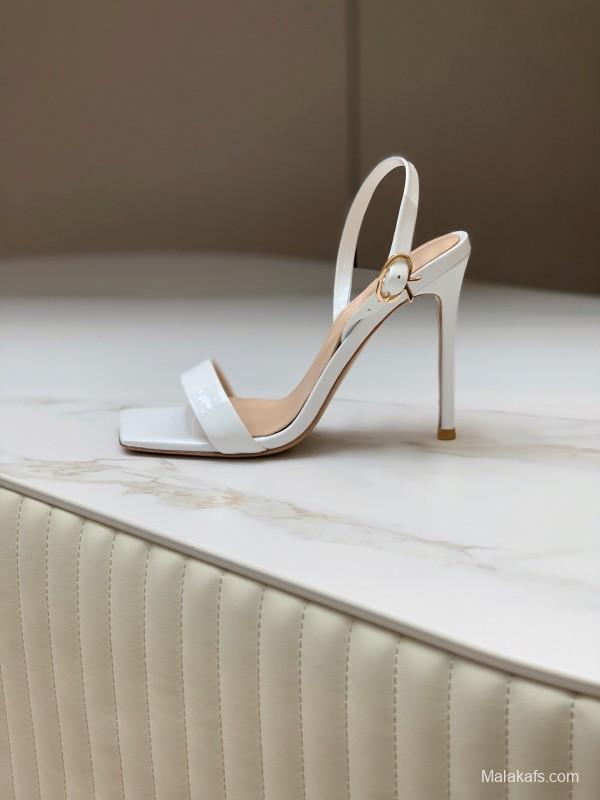 2025 Women Gianvito Rossi White Leather High Heel Slingback Sandals