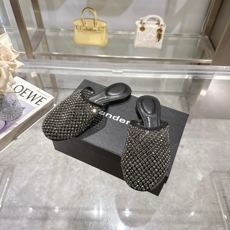 2025 Slippers Alexander Wang Black Mesh Leather Stud LY00310