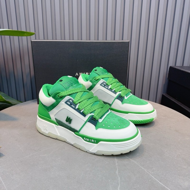 2024 Unisex Amiri Green White Leather Mesh Sneakers MJ00360