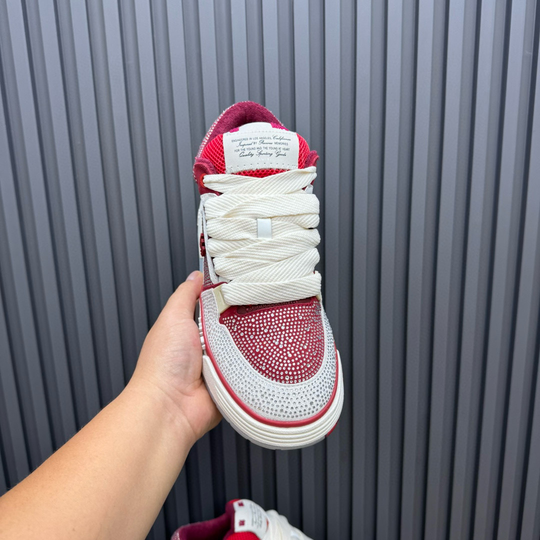 2024 Unisex Amiri Red White Leather Mesh Sneakers MJ00410