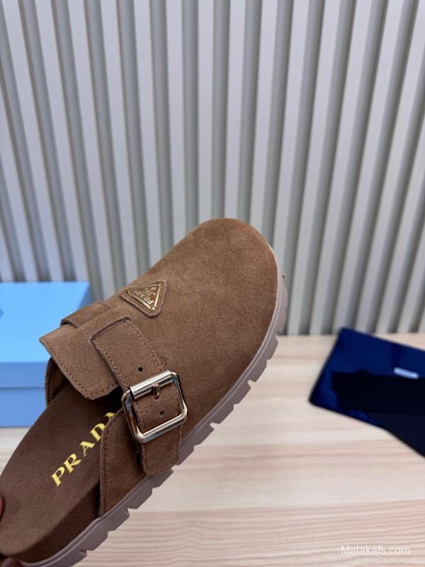 2025 Slippers Prada Brown Suede Slippers LY00280