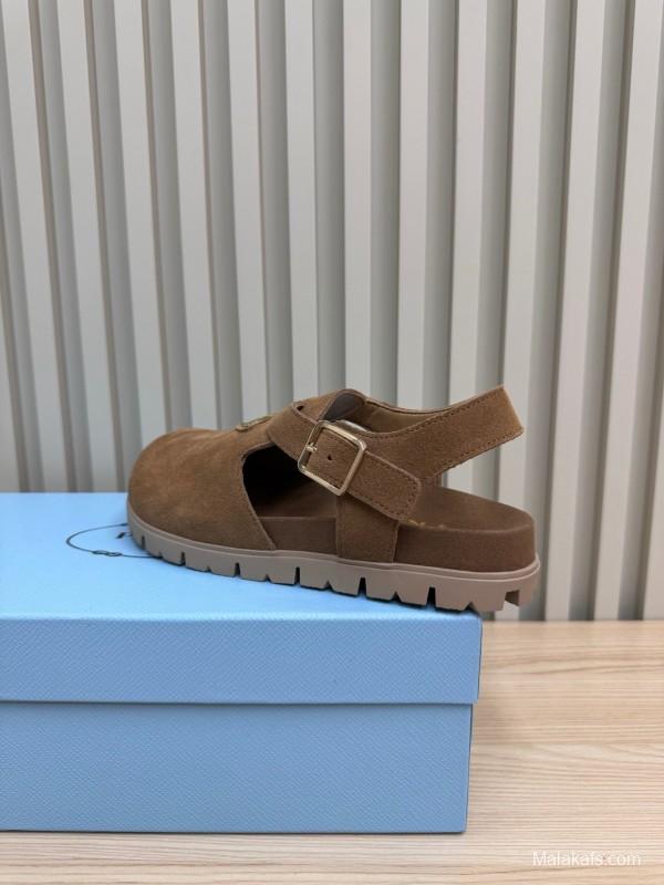 2025 Women Prada Brown Suede Sandals LY00280
