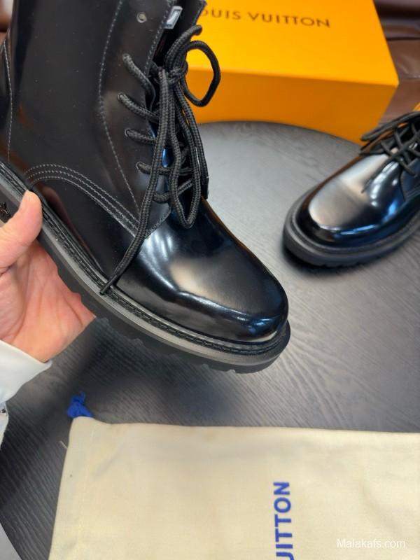 2024 Men Louis Vuitton Black Calf Leather High-top Casual Shoes MJ00440