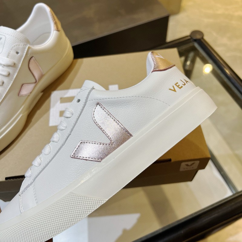 2024 Women VEJA White Rose Gold Leather Sneakers