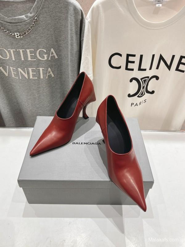 2025 Women Balenciaga Red Leather High Heel Shoes