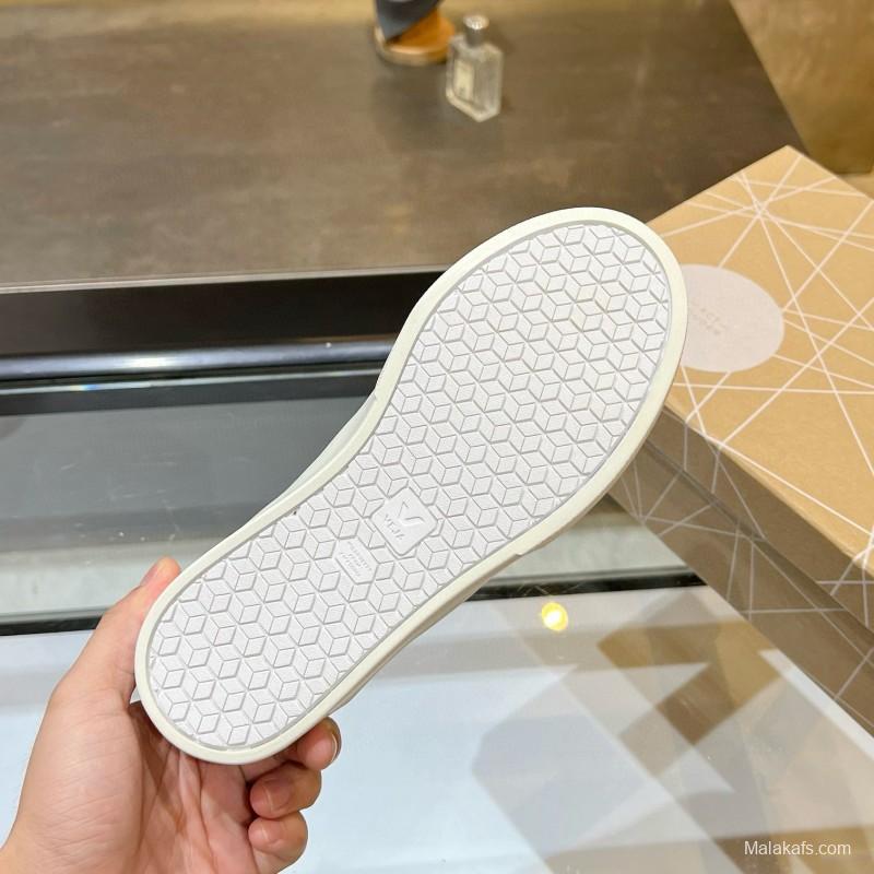 2025 Unisex VEJA White Grey Leather Canvas Rubber Sole Sneakers