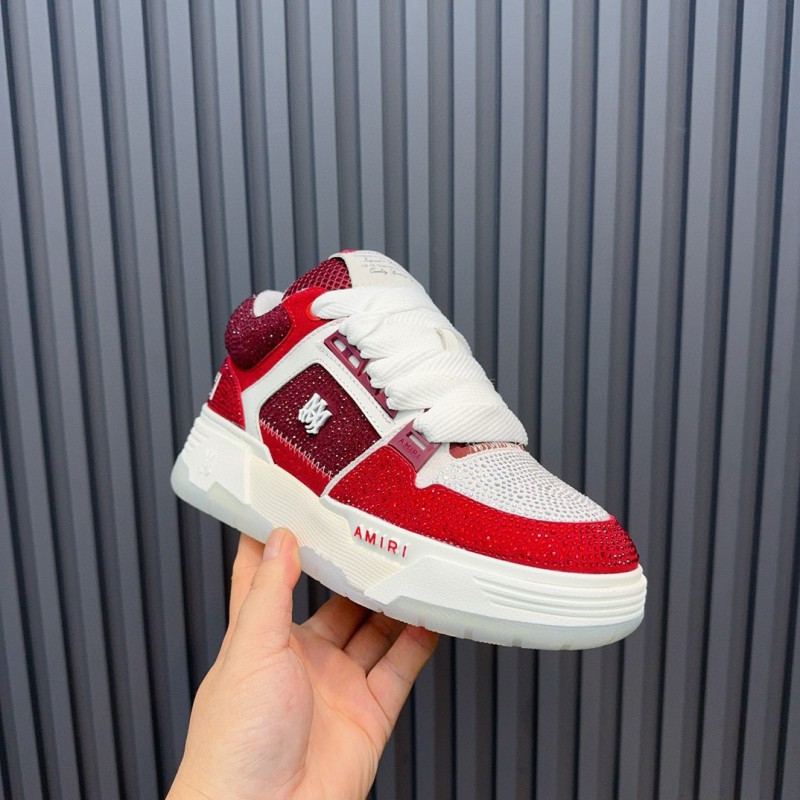 2024 Unisex Amiri Red White Leather Mesh Sneakers MJ00410